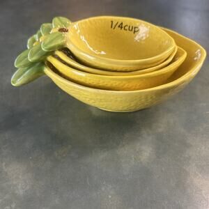 Boston Warehouse Lemon Measuring Cups Set 4 Ceramic Nested Kitchen Farmhouse